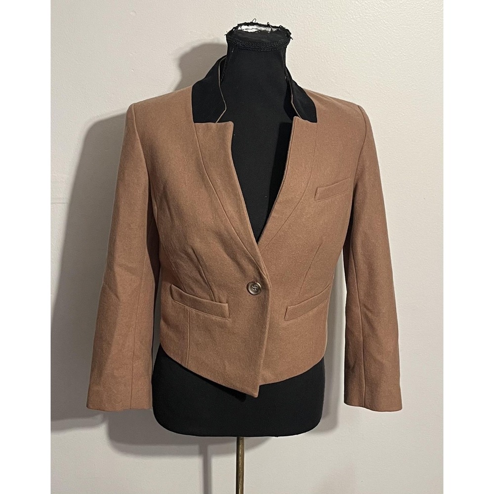 Trouve Blazer Womens Small Camel Tan Wool Blend Cropped One Button Jacket